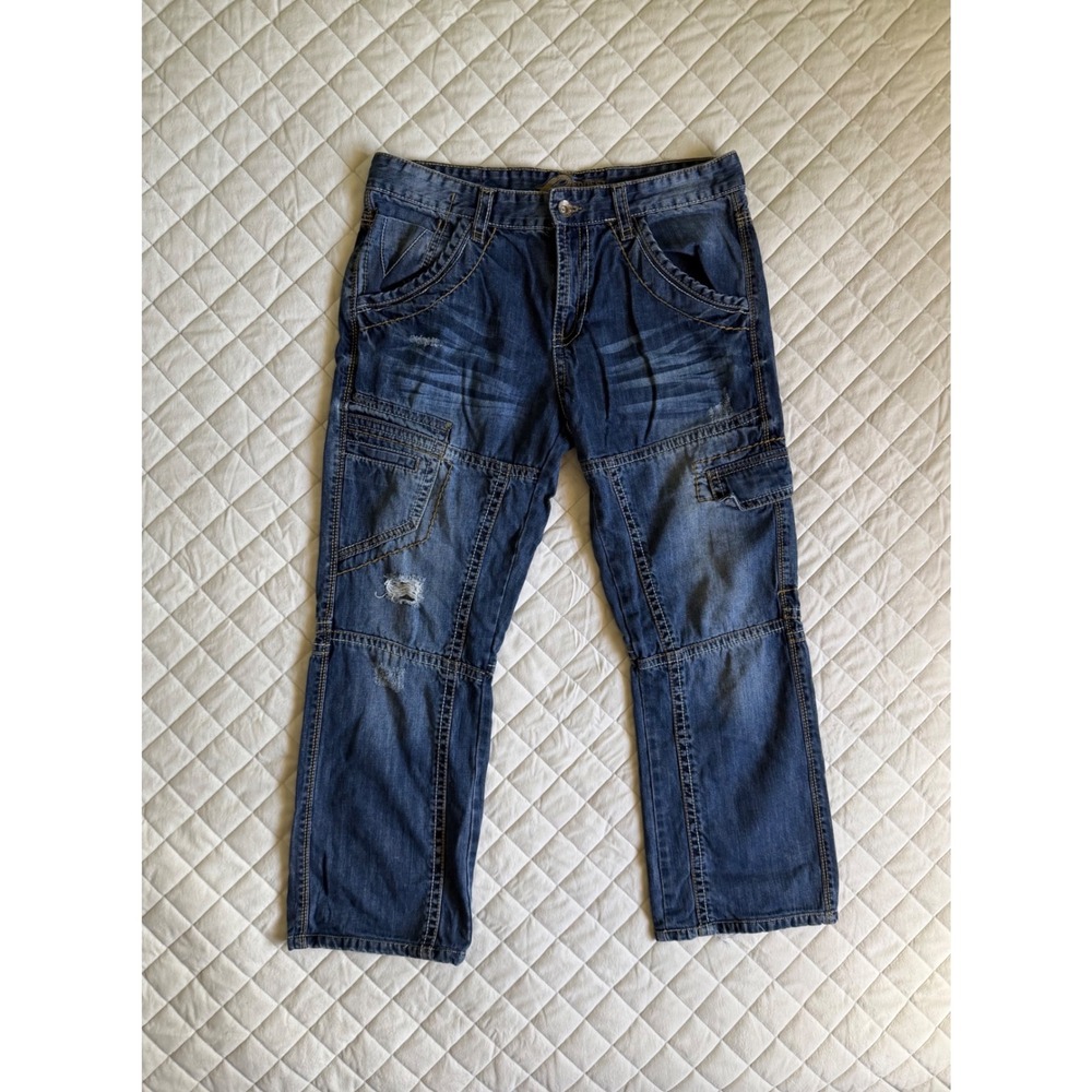 VTG Y2K Distressed Request Denim Jeans Sz 34x30 Streetwear Grunge 50 Cent Unique - Picture 2 of 5